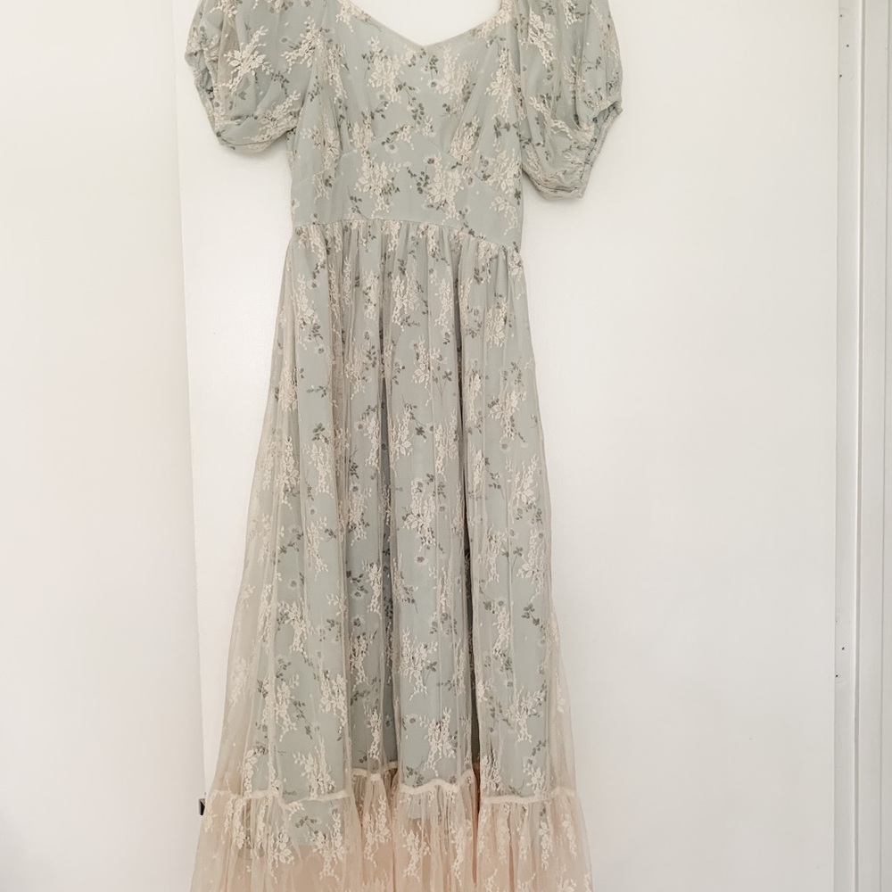 Cottagecore Pastel Green Maxi floral dress